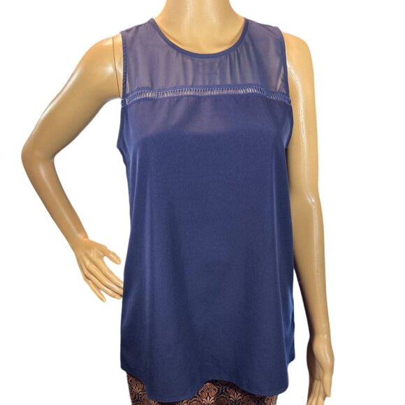 Charming Charlie Sleeveless Semi-Sheer Blouse Navy Small Minimalist Nautical - Picture 4 of 7